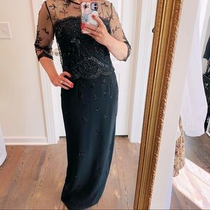 Jovani dress Black beaded sheer overlay evening gown embellished size 10 LBD